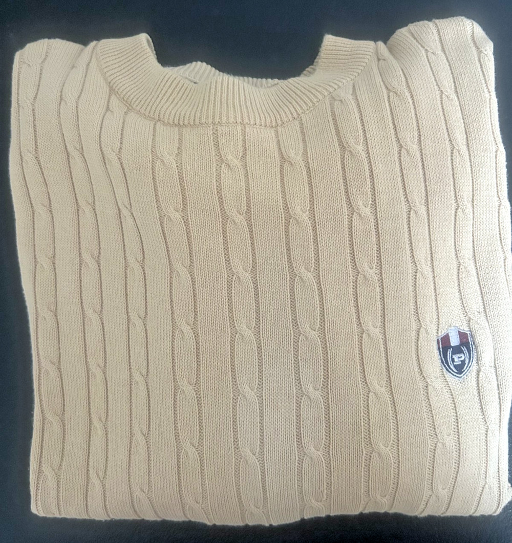 Men's Phat Farm cable knit crew sweater Hip Hop Streetwear Y2K tan cream XXL